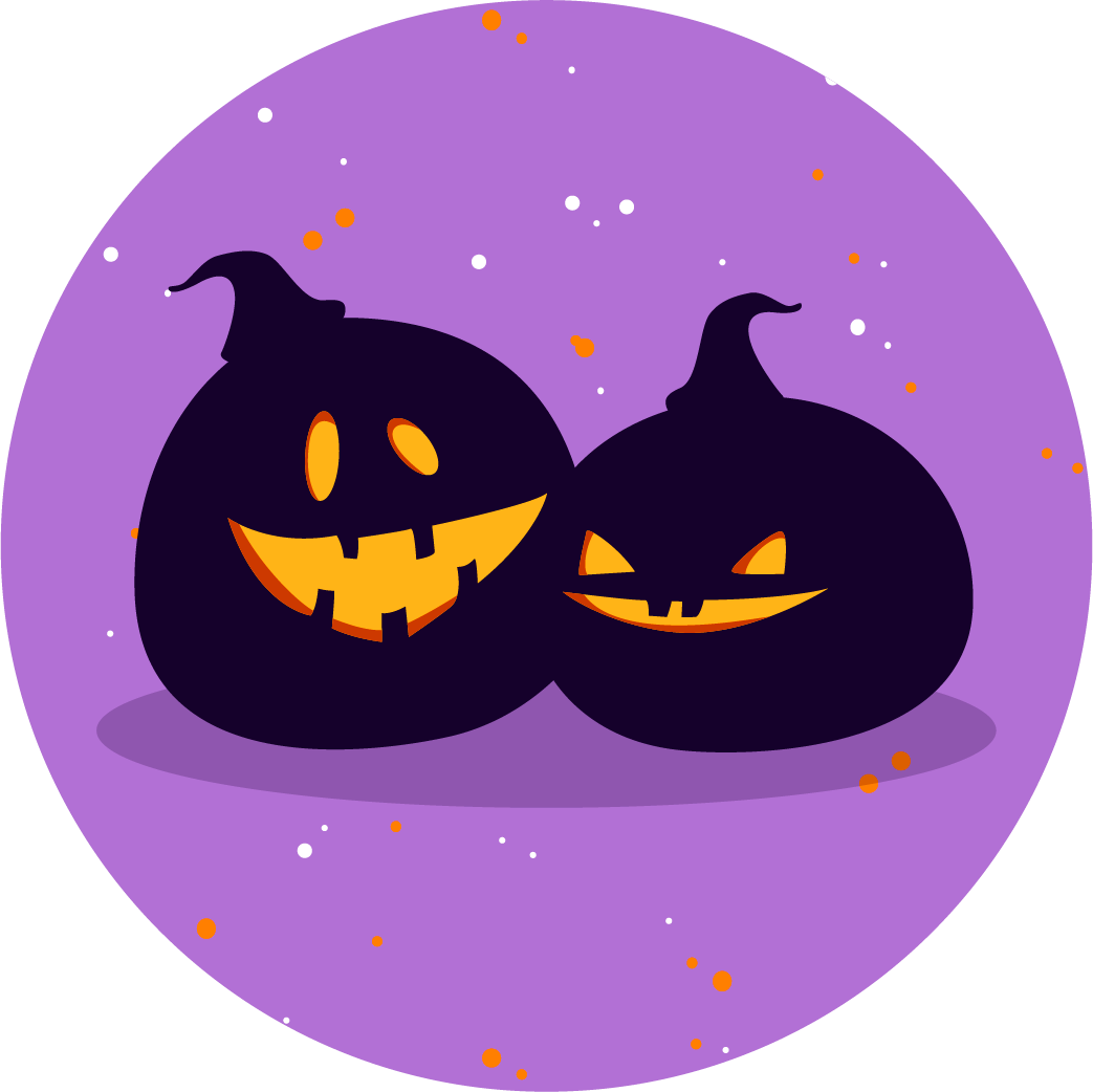two jack-o-lanterns on purple background